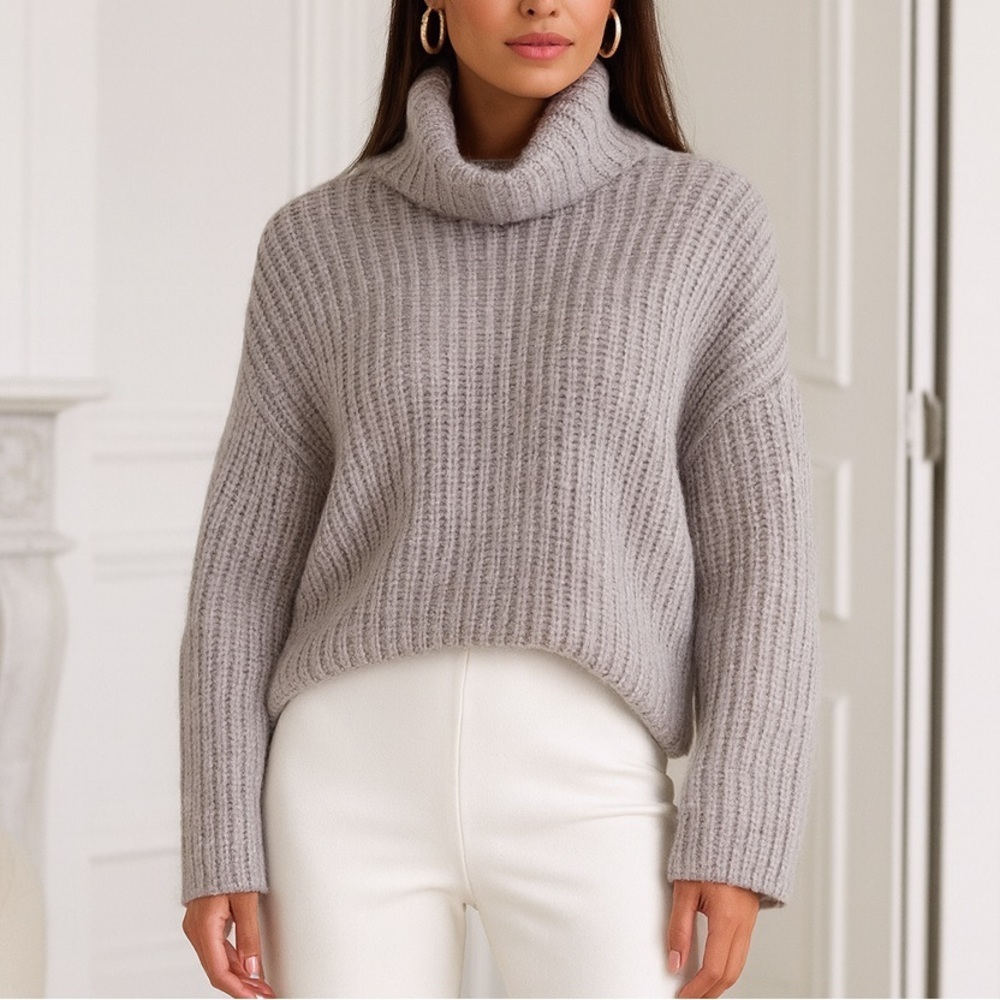 LA VIE x REBECCA TAYLOR Wool Yak Ribbed Turtleneck‎ Chunky Knit Pullover Sweater